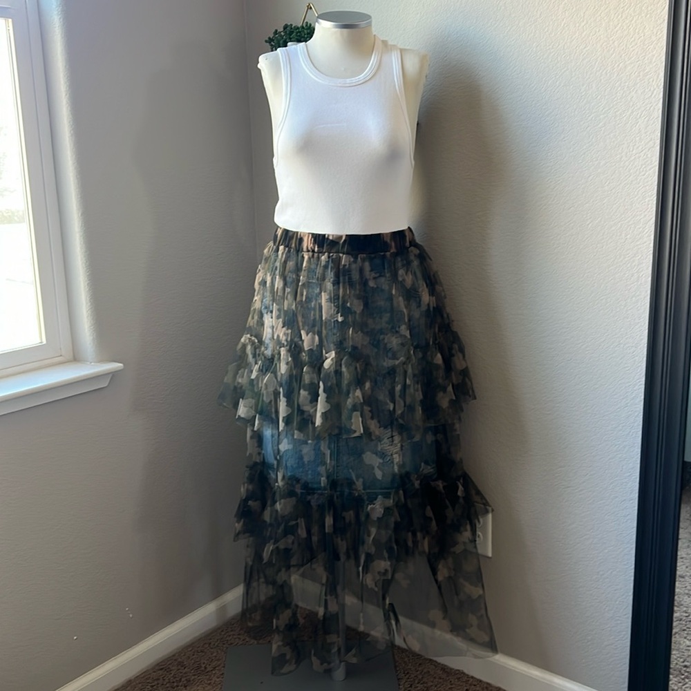🆕 listing! Sheer camo ruffle skirt